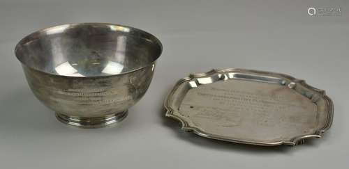 Sterling silver presentation bowl and salver