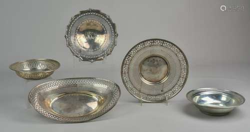 (5) sterling silver bowls w/reticulated borders