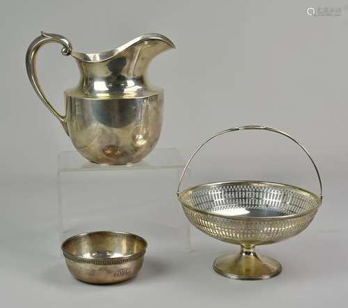 Sterling basket, pitcher, bowl