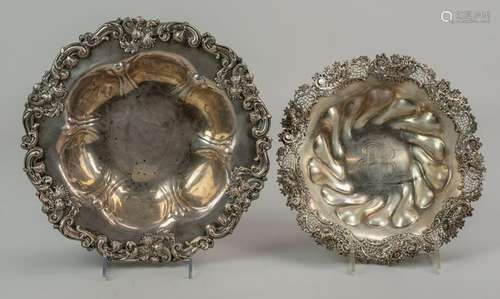 (2) ornate repousse border sterling silver bowls