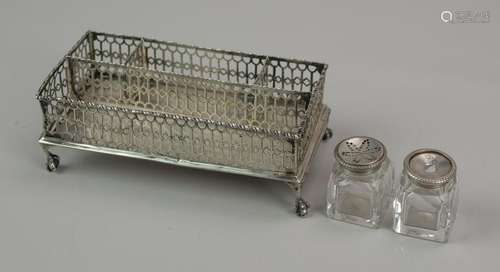 18th c English silver standish, London, c 1771