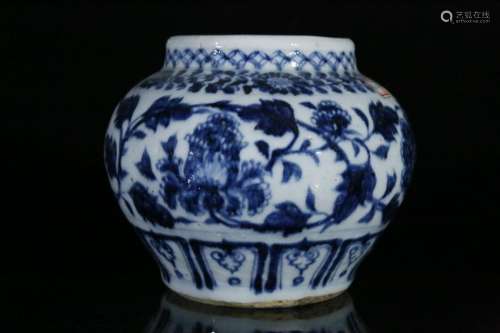 A blue and white 'flower' jar