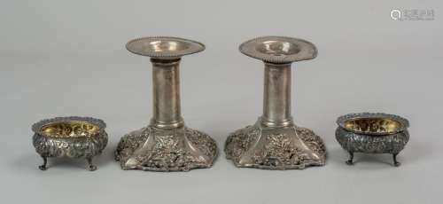 Pr Phelps & Cary, NY sterling candleholders, salts