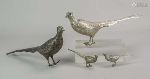 Pr sterling silver pheasant decanters