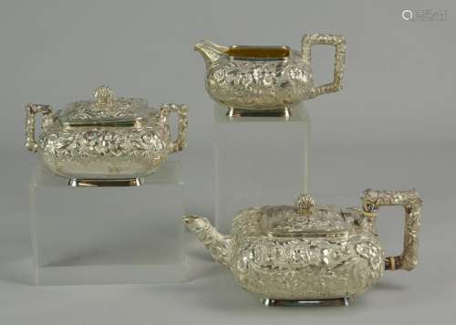 3 pc Whiting Mfg Co sterling repousse tea set
