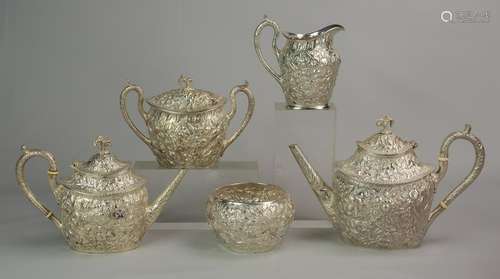 (5) pc S Kirk & Son silver 11 OZ Repousse tea set