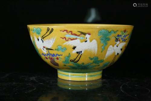 A famille-rose 'crane' bowl