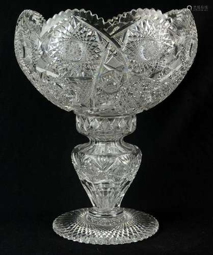 American Brilliant Cut Glass 2 pc Punch Bowl