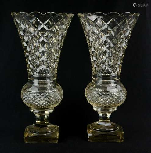 (2) Large Cut Glass Footed Vases