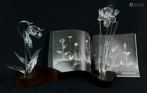 (2) Frabel Glass Floral Sculptures