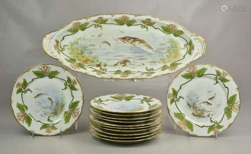 (13) Pc Haviland Limoges Fish Set