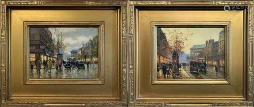 Pair of Luigi Loir, Paris Street Scene, O/C