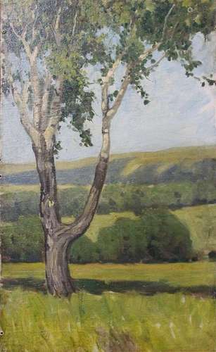 C Bertram Hartman, Birch Tree Kansas Landscape