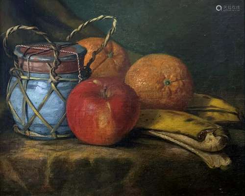 Attr. J. Francis, Still Life with Blue Pot, O/C, 9.5Â