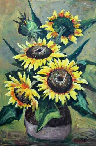 Yares, Sunflowers, O/C, 36Â x 24Â, Signed LR