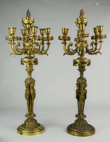 Pr Gilt Cast Bronze Figural Candelabra