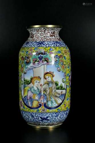 A gilt-bronze painted enamel vase