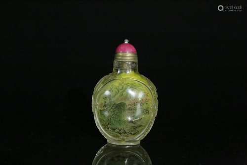 A yellow glass painted enamel snuff bottle