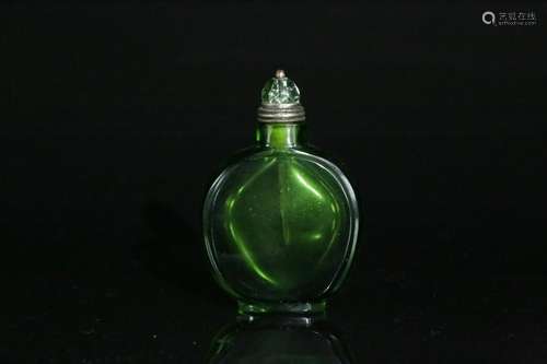 A green glass painted enamel snuff bottle