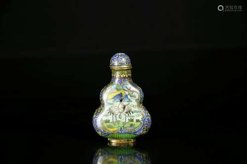 A cloisonne double-gourd 'twin crane' snuff bottle