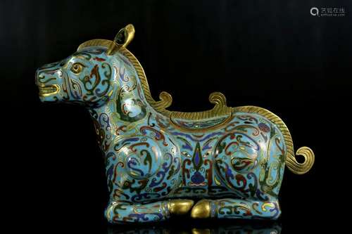 A  cloisonne incense burner  in the shape of a horse