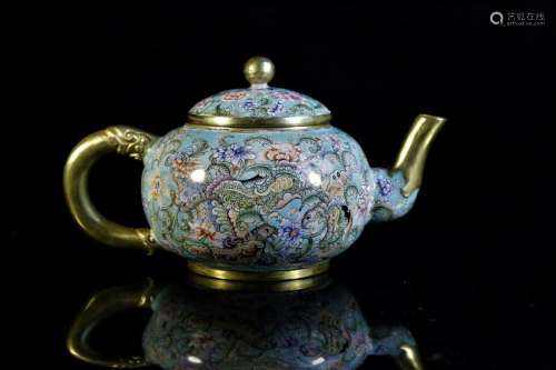 An painted-enamelled copper teapot