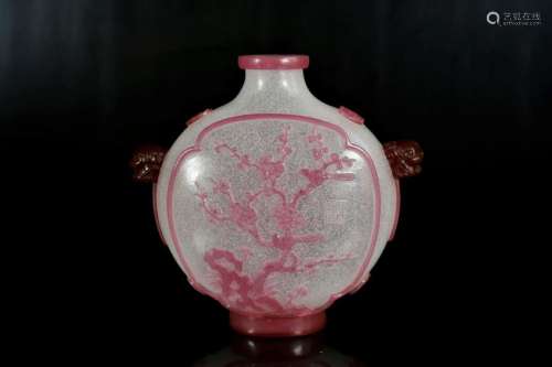 A pink overlay white glass vase