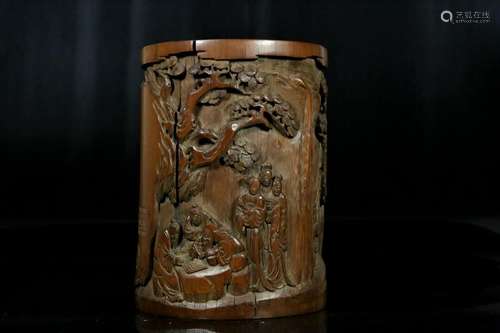 A bamboo brush pot