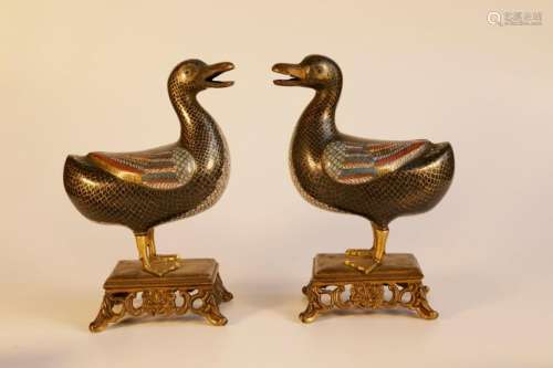 A pair of cloisonne duck