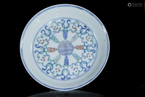 A blue and white doucai plate