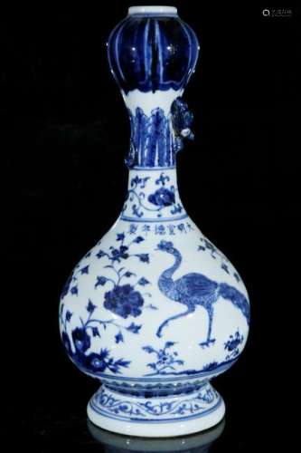 A blue and white 'peafowl and flower' vase