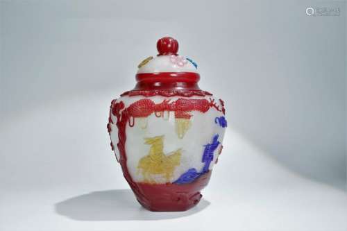 A four-color overlay glass jar