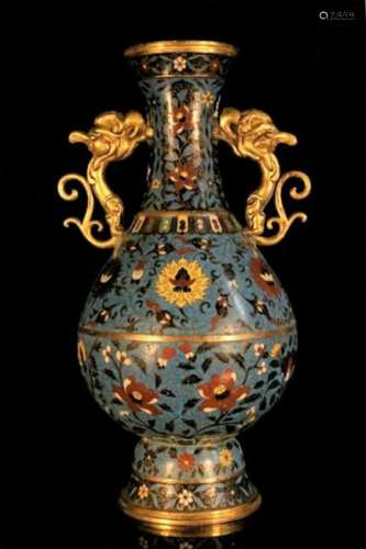 A cloisonne enamel pear-shaped vase