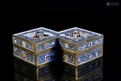 An painted-enamelled copper rhombic box