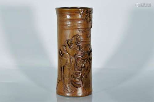 A bamboo carved maid brush pot