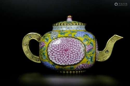 A gilt-bronze painted enamel teapot