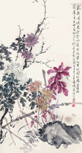 胡汀鹭 花卉 纸本立轴