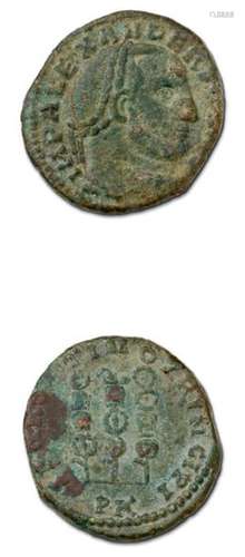 ALEXANDRE TYRAN (308 310) Follis. Carthage. Sa têt…