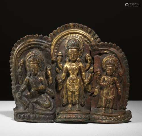 Vishnu Népal. C. 18° siècle Cuivre repoussé et dor…