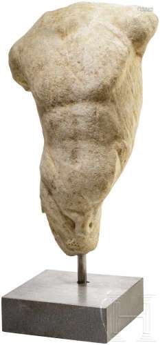 Marmortorso eines Jünglings, römisch, 1. Jhdt.Fein modellierter, leicht unterlebensgroßer Torso