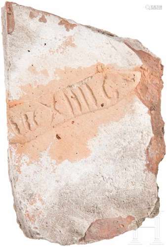 Ziegelfragment mit Stempel der 14. Legion, römisch, 2. - 3. Jhdt.Tegula-Bruchstück mit