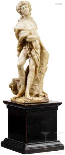 Alabasterskulptur eines Jünglings, Frankreich, 17. Jhdt.Nackter, mit einem Tuch über dem Arm
