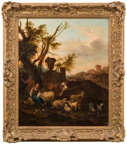 Carree Michael (1657 - 1727) - idyllische Landschaft mit Bauern und ViehÖl auf Leinwand,