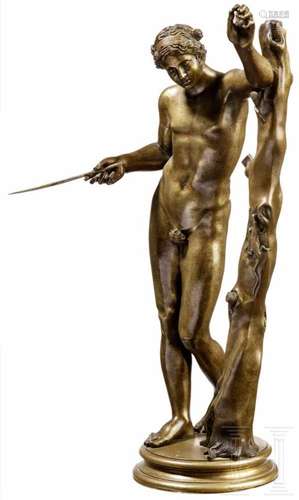 Klassizistische Skulptur des Apollon Sauroktonos, Frankreich, 19. Jhdt.Detaillierte Bronze, teils