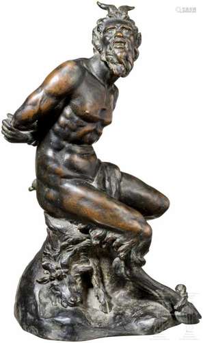 Skulptur eines gefesselten Fauns nach Vorbild der Renaissance, Italien, wohl 19. Jhdt.Vollplastisch,