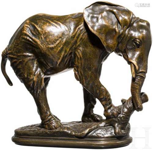 Bronzeskulptur eines Elefanten, Alfred Barye (1839 - 1882), Frankreich, 19. Jhdt.Vollplastisch