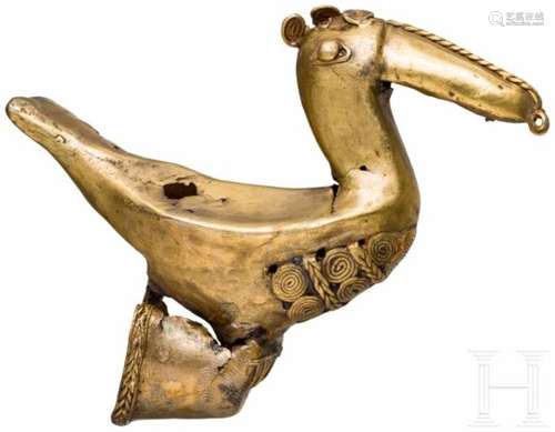 Aufsatz in Vogelform, Gold, Kolumbien, Sinú-Kultur, ca. 500 - 1000Gegossener Geräte-Aufsatz in