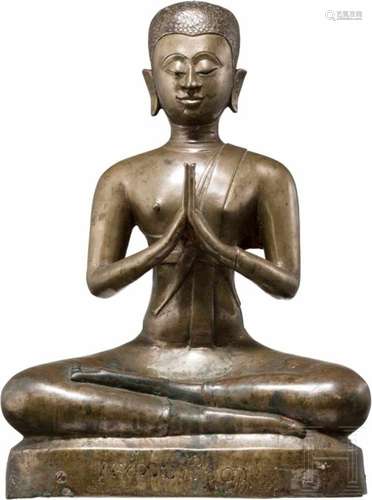 Bronze-Buddha, Thailand, Ayutthaya-Periode, 17. Jhdt.Sitzender Buddha in Virasana, die Hände in