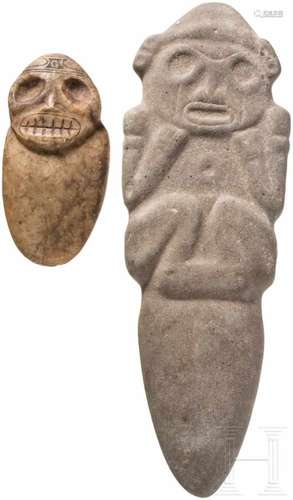 Großes Zeremonial-Messer und kleine Stele mit anthropomorpher Darstellung, Taíno Kultur, Karibik,