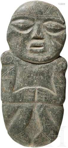 Stele, Karibik, in der Art der Taíno-KulturFlache Stele mit Darstellung einer hockenden Figur aus